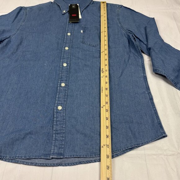 Levis Mens Long-Sleeve Denim Button-Down Shirt Size L Tencel Blend Light Blue - Picture 6 of 13